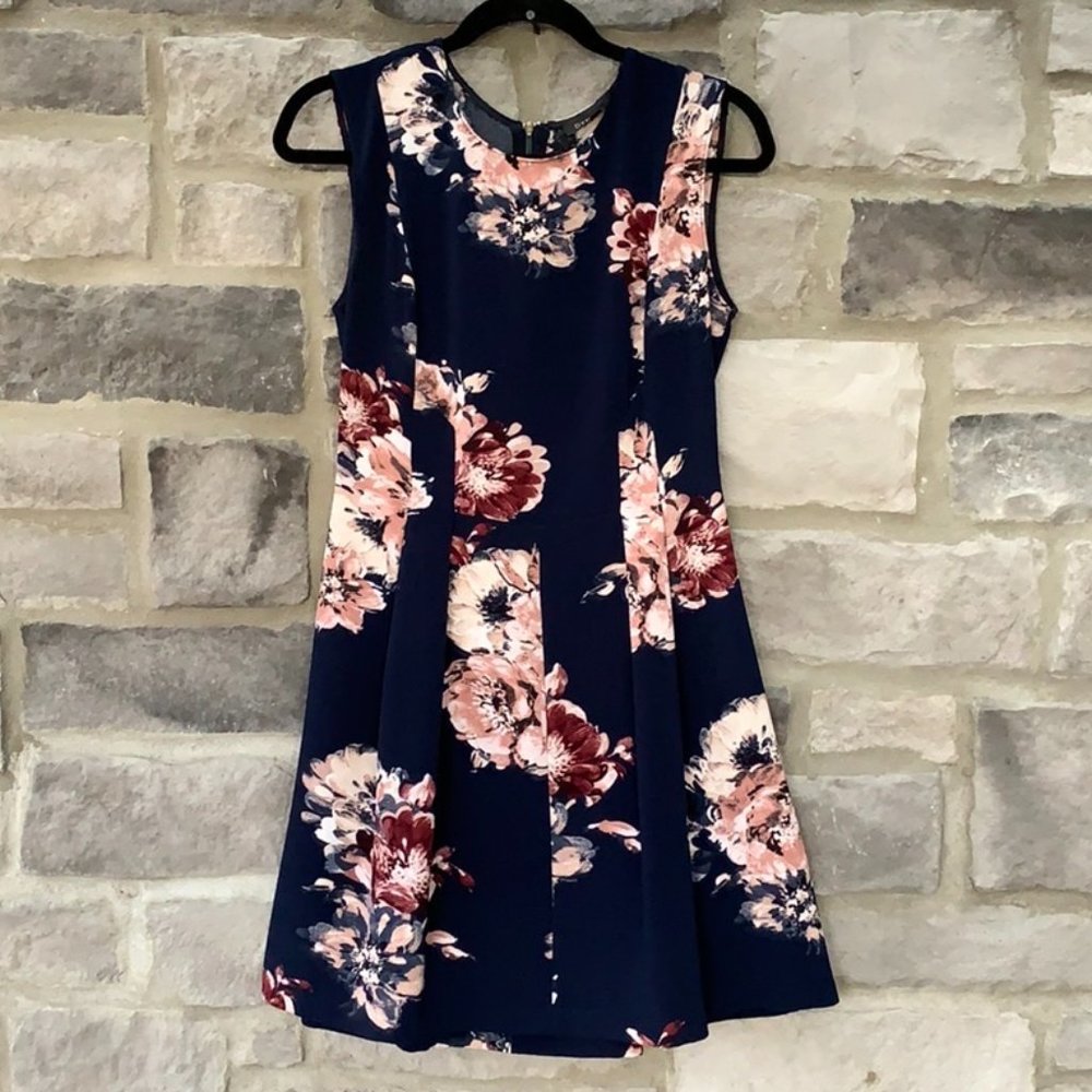 Floral pattern navy blue dress